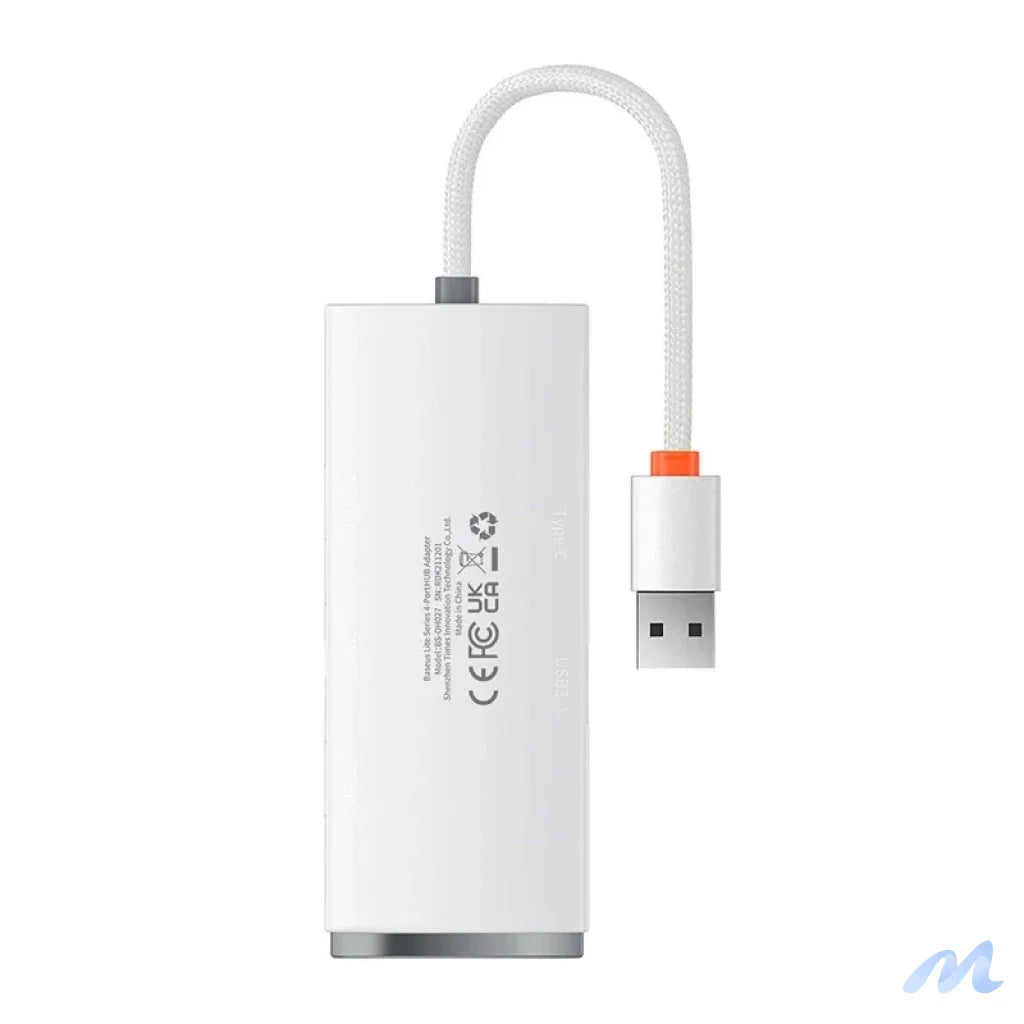 Baseus Lite Series Hub 4in1 USB to 4x USB 3.0, 25cm (White)