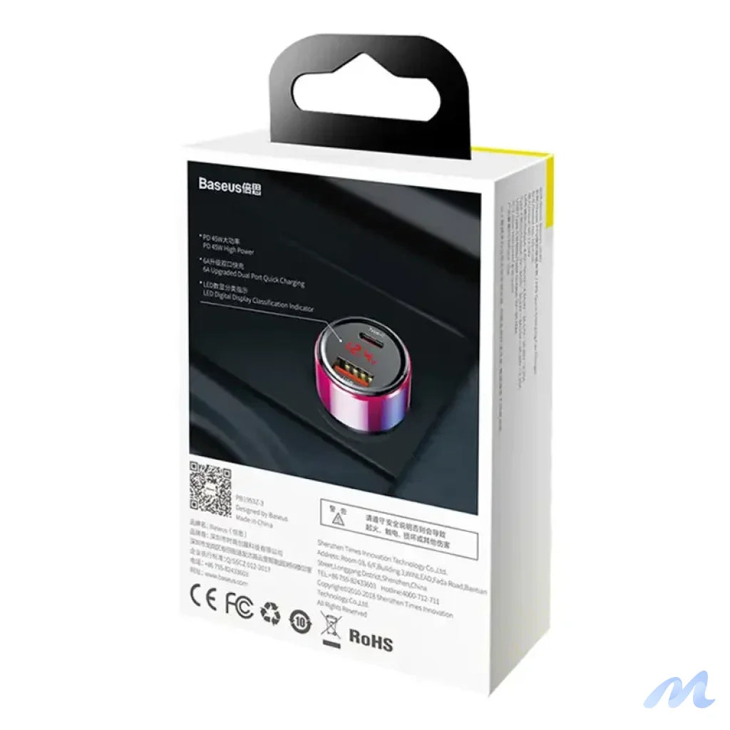 Baseus Magic USB + USB-C QC 4.0 PD 45W car charger (red-blue).
