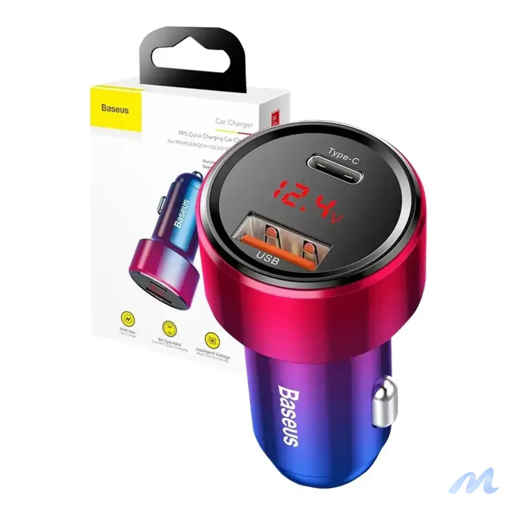 Baseus Magic USB + USB-C QC 4.0 PD 45W car charger (red-blue).