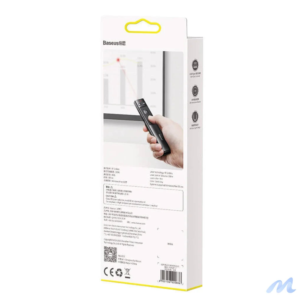 Baseus Orange Dot Multifunctionale remote control for presentation, with a laser pointer - gray