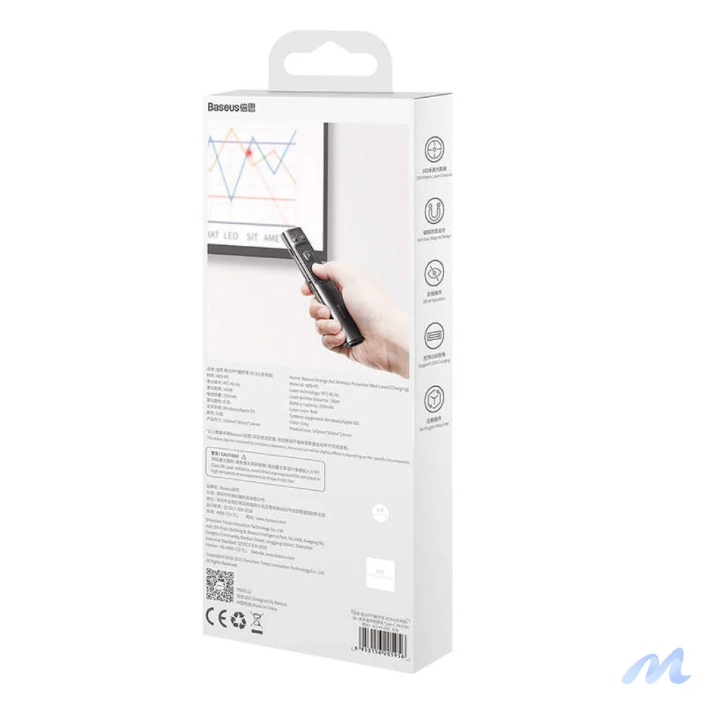 Baseus Orange Dot Multifunctionale remote control for presentation, with a laser pointer - gray