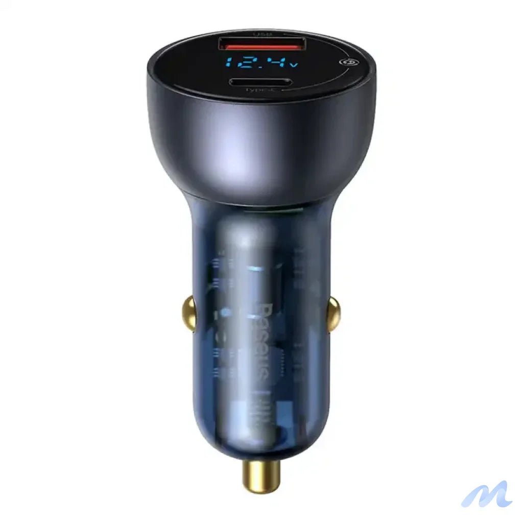 Baseus Particular Digital Display Car Charger , USB + USB-C, QC3.0+PD, 5A, 65W (gray) + Cable USB-C 1m 100W (black)