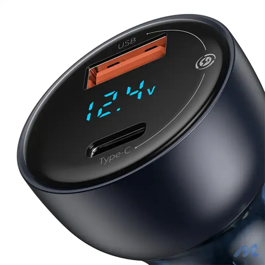 Baseus Particular Digital Display Car Charger , USB + USB-C, QC3.0+PD, 5A, 65W (gray) + Cable USB-C 1m 100W (black)