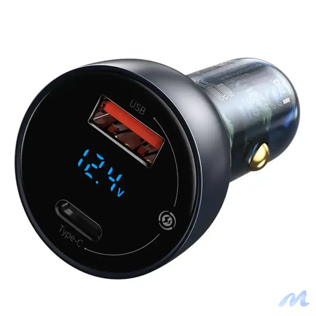 Baseus Particular Digital Display car charger with display, USB + USB-C, QC3.0+PD, 5A, 65W (gray)