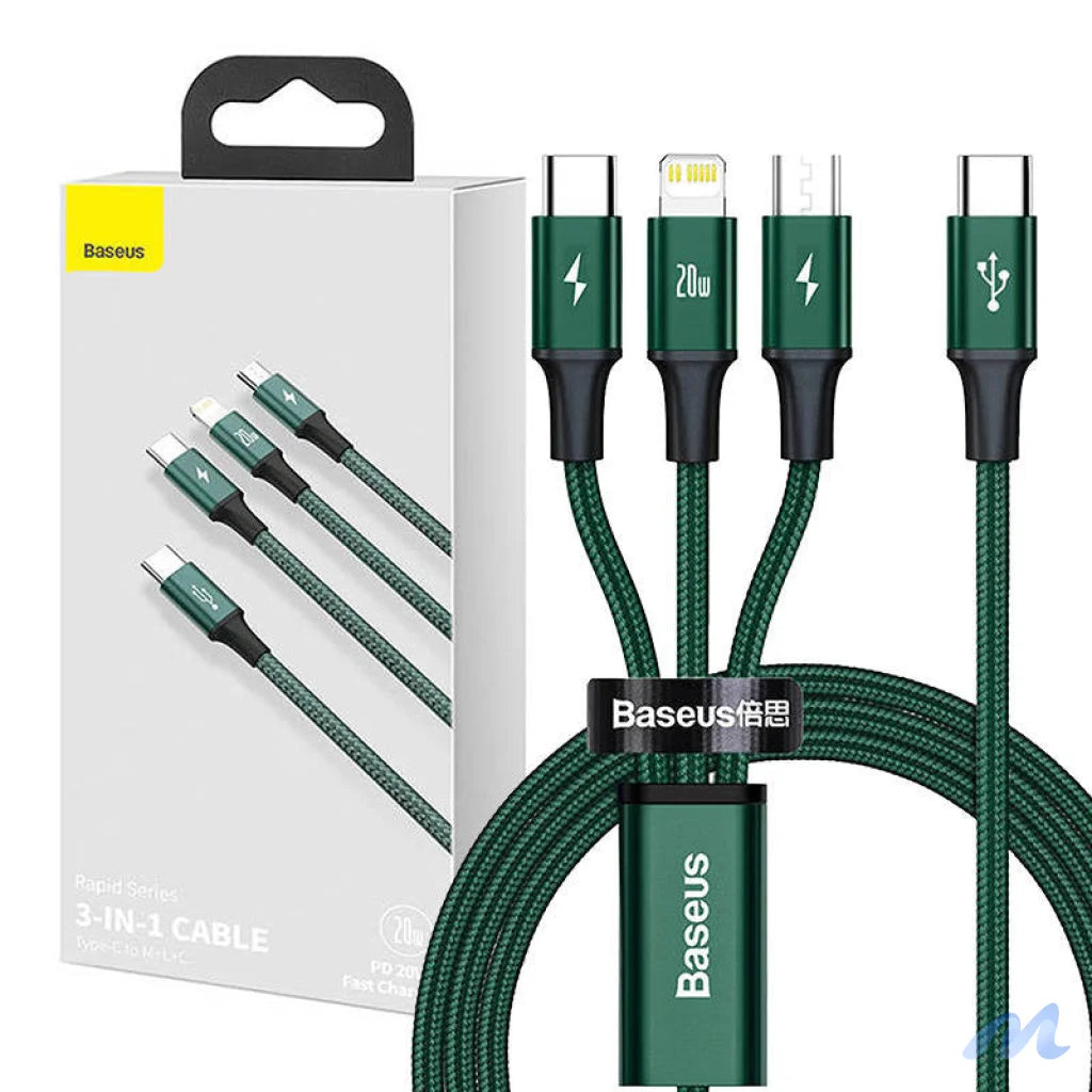 Baseus Rapid Series 3-in-1 cable USB-C For M+L+T 20W 1.5m (Green )
