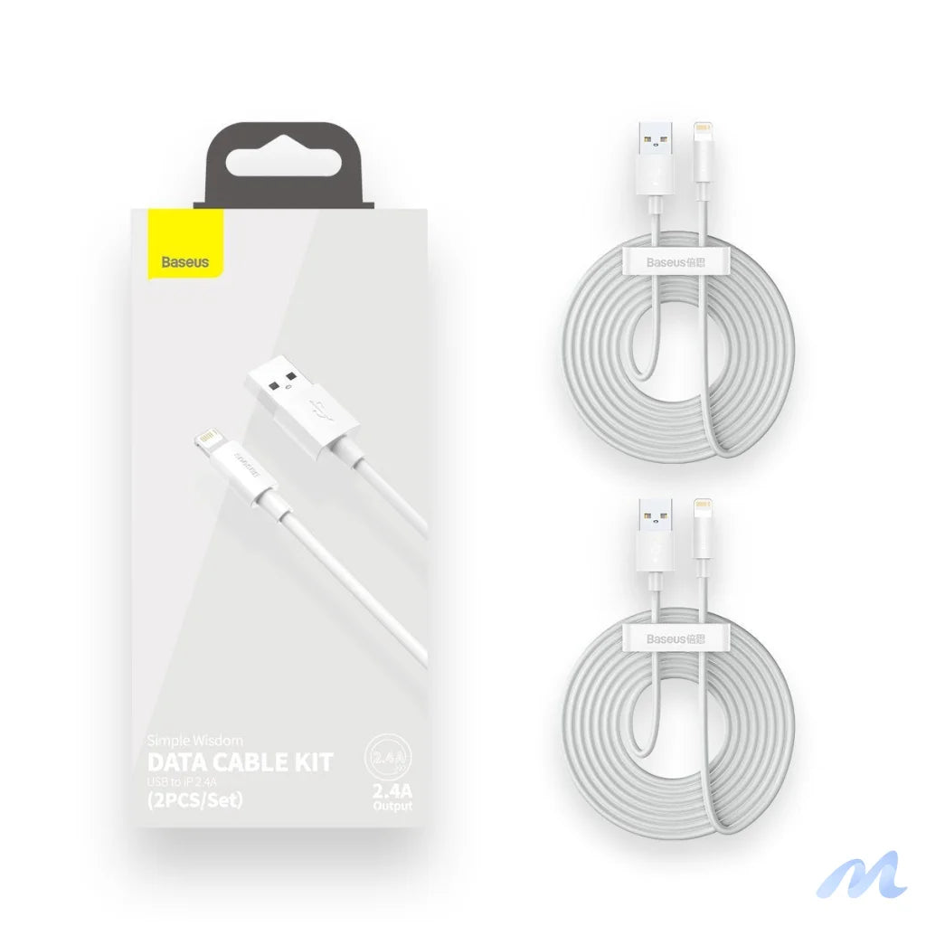 Baseus Simple Wisdom Data Cable Kit USB to Lightning 2.4A (2PCS/Set)1.5m White