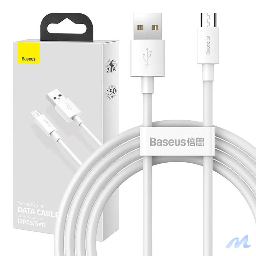 Baseus Simple Wisdom Data Cable Kit USB to Micro 2.1A (2PCS/Set) 1.5m White