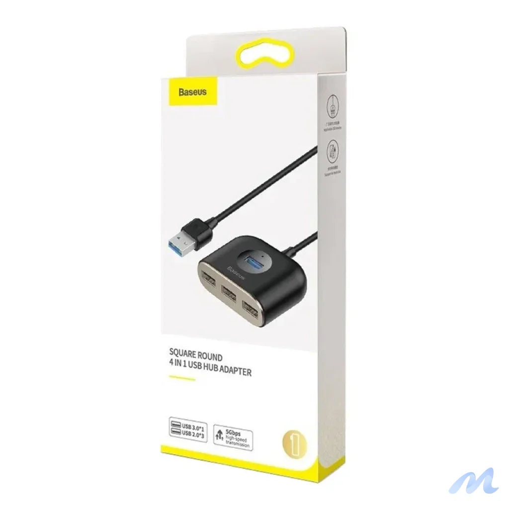 Baseus Square Round USB Adapter, HUB USB 3.0 to 1x USB 3.0 + 3x USB 2.0.1m (Black)