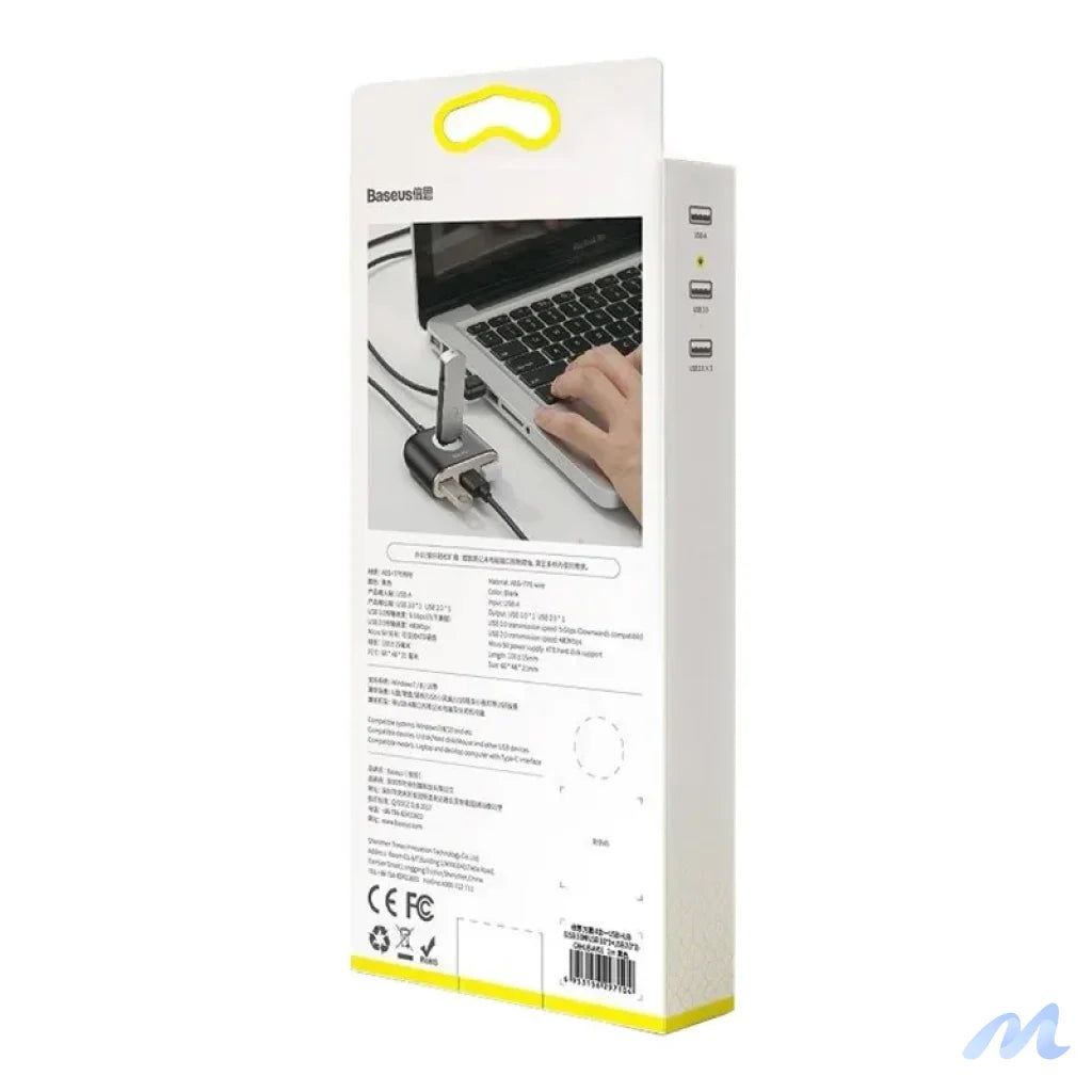 Baseus Square Round USB Adapter, HUB USB 3.0 to 1x USB 3.0 + 3x USB 2.0.1m (Black)