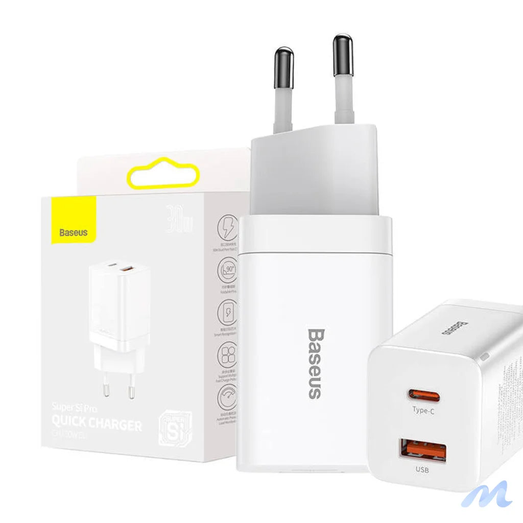 Baseus Super Si Pro Quick Charger USB + USB-C 30W (white)