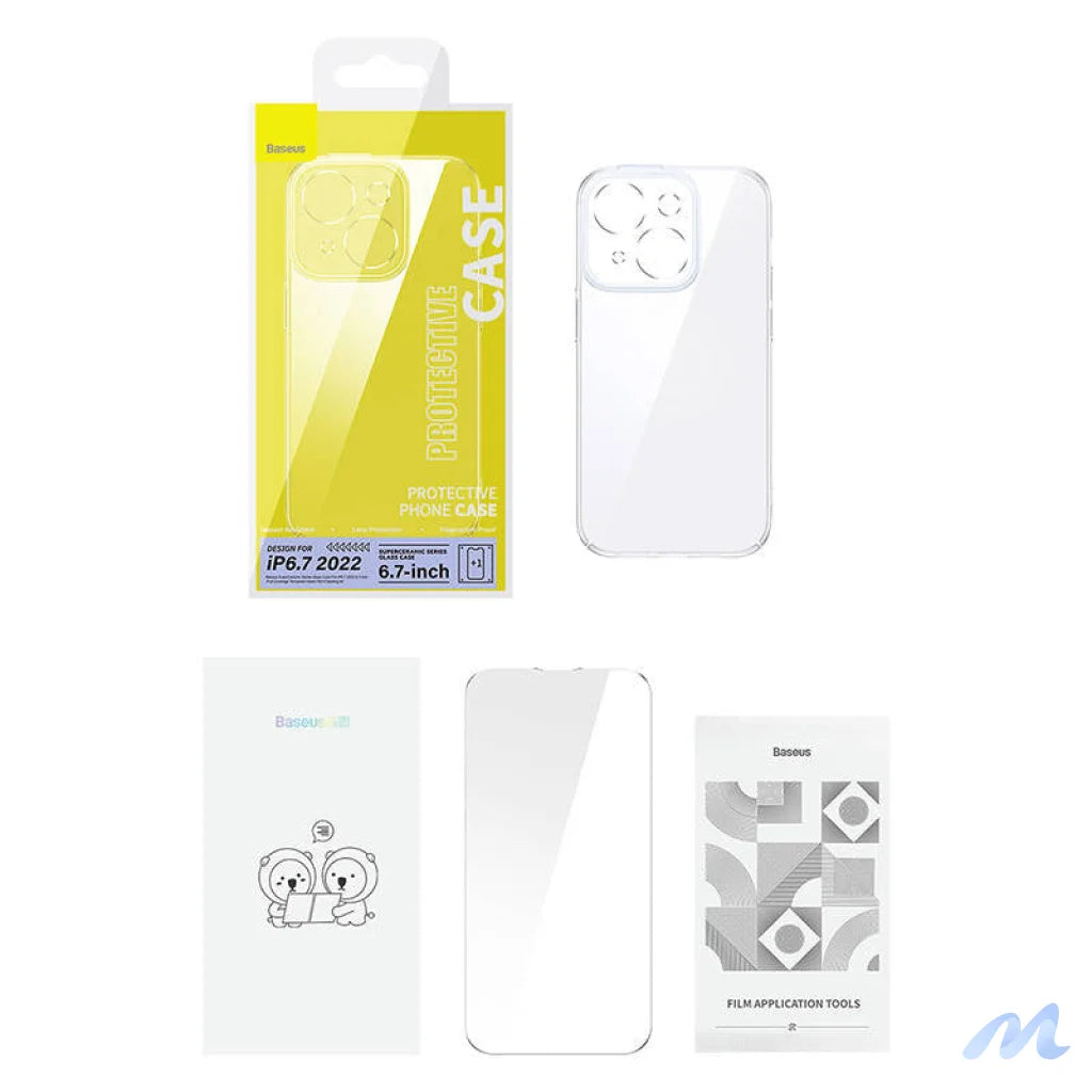 Baseus SuperCeramic Transparent Glass Case and Tempered Glass set for iPhone 14 Plus