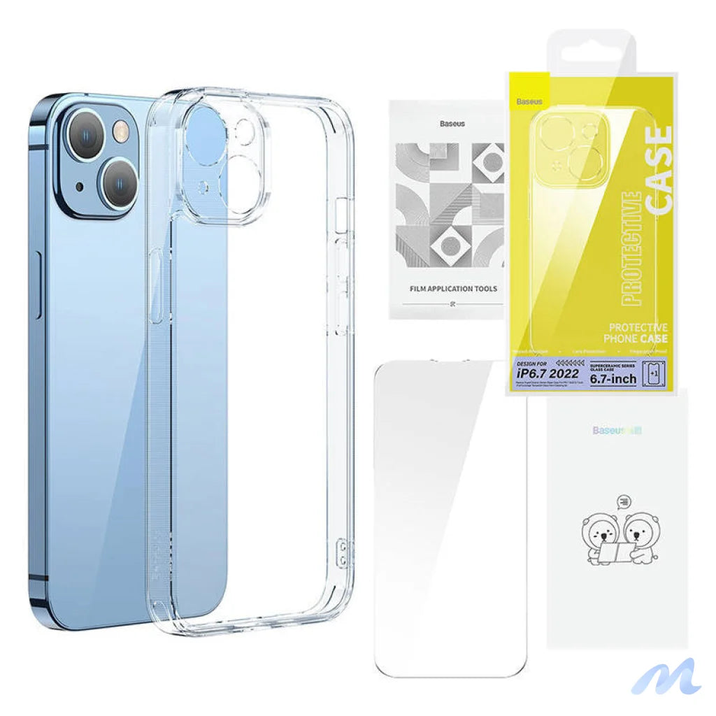 Baseus SuperCeramic Transparent Glass Case and Tempered Glass set for iPhone 14 Plus