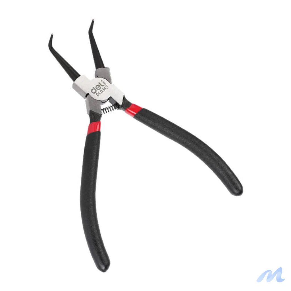 Bent Interior Circlip Pliers 7" Deli Tools EDL0343 (black)