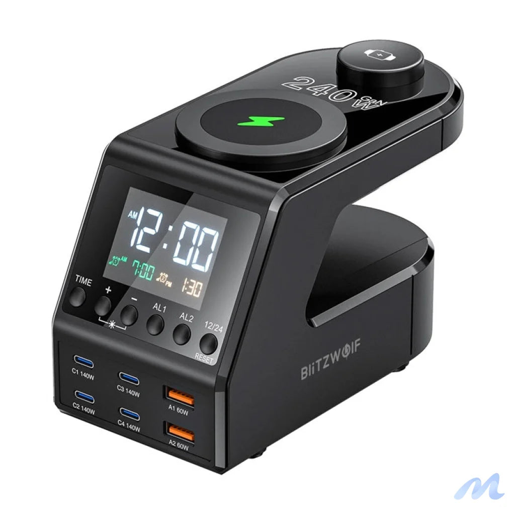 Blitzwolf BW-FW10 alarm clock with charger 2xUSB-A, 4xUSB-C, 240W