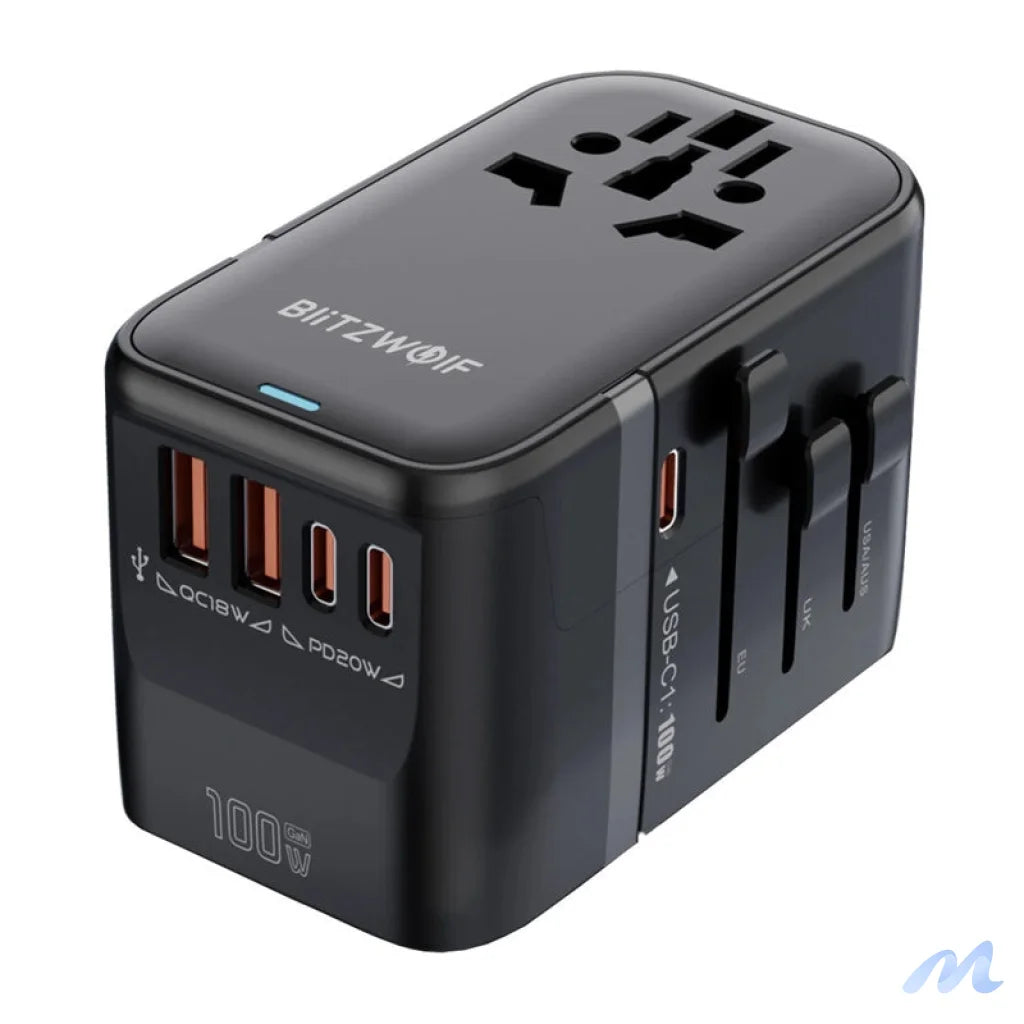 Blitzwolf BW-TA2 5-in-1 Travel Adapter 2xUSB PD + 2xC QC + C GaN 100W
