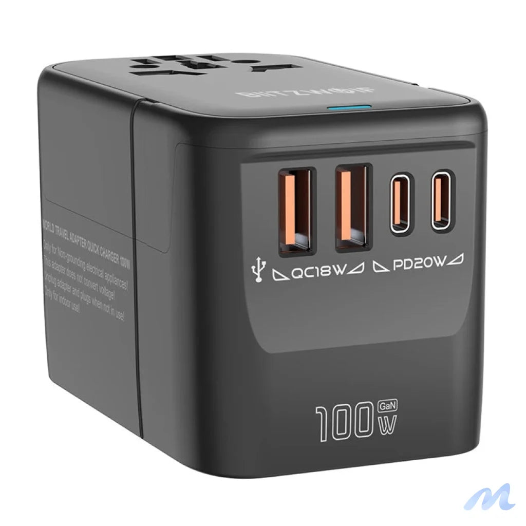 Blitzwolf BW-TA2 5-in-1 Travel Adapter 2xUSB PD + 2xC QC + C GaN 100W