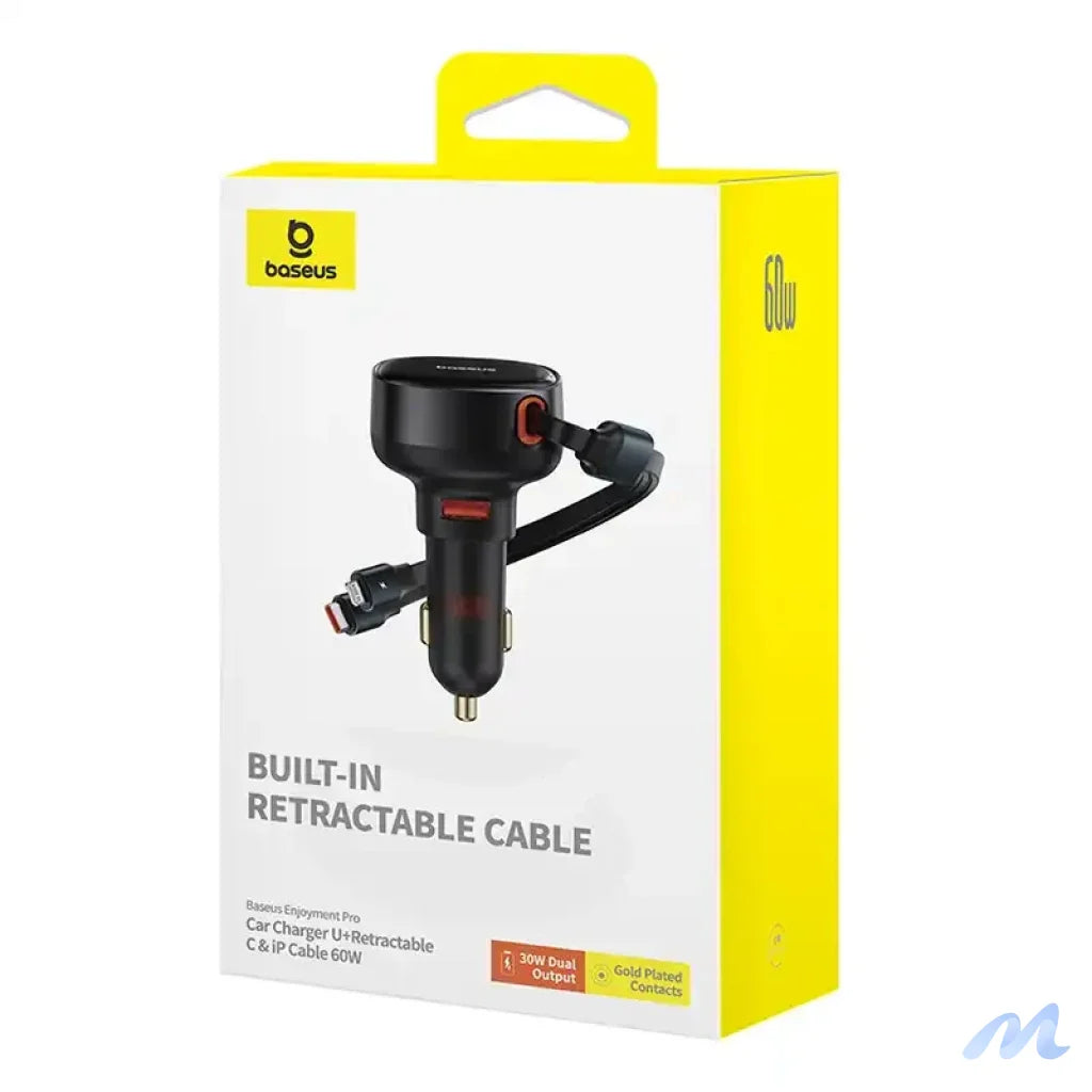 Car Charger Baseus Enjoyment USB with USB-C cable and Lightning 60W (black)