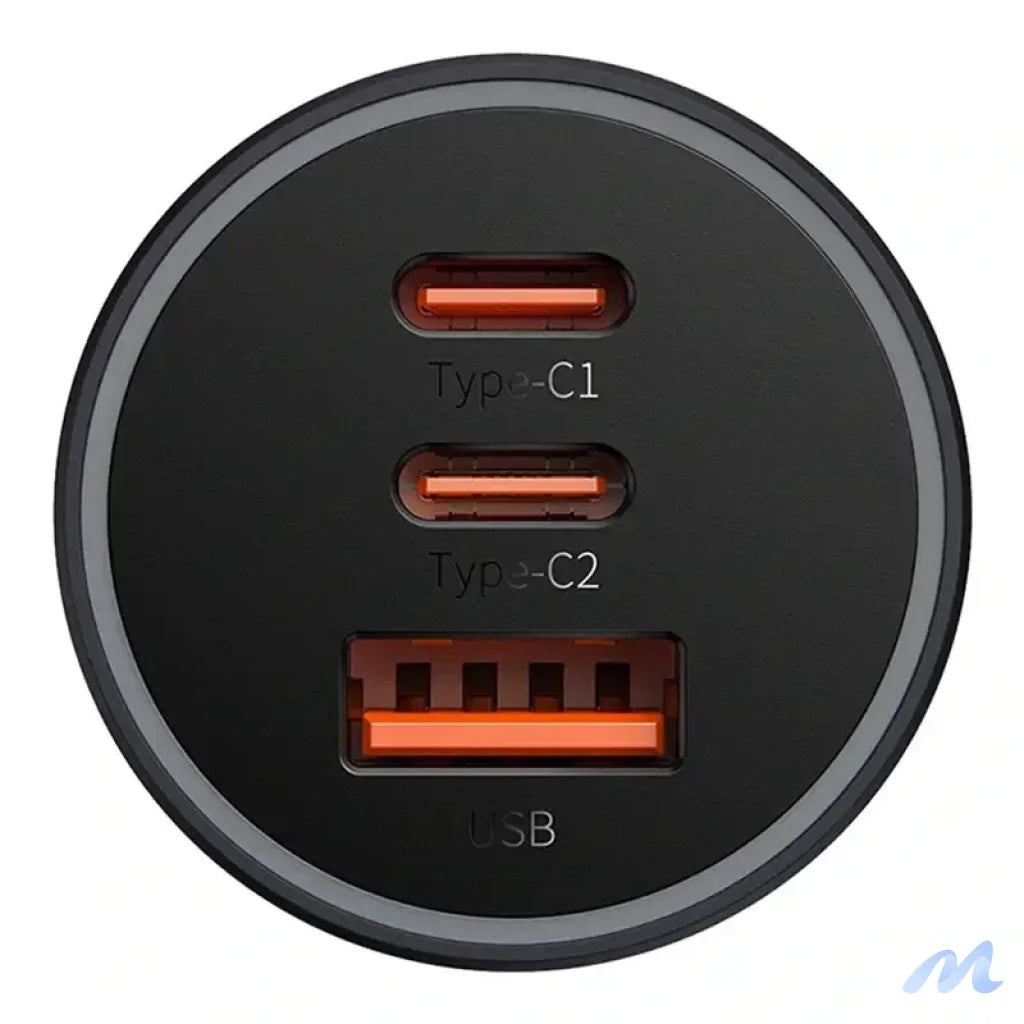 Car charger Baseus Golden Contactor Pro, 2x USB-C, 1x USB, 65W (grey)