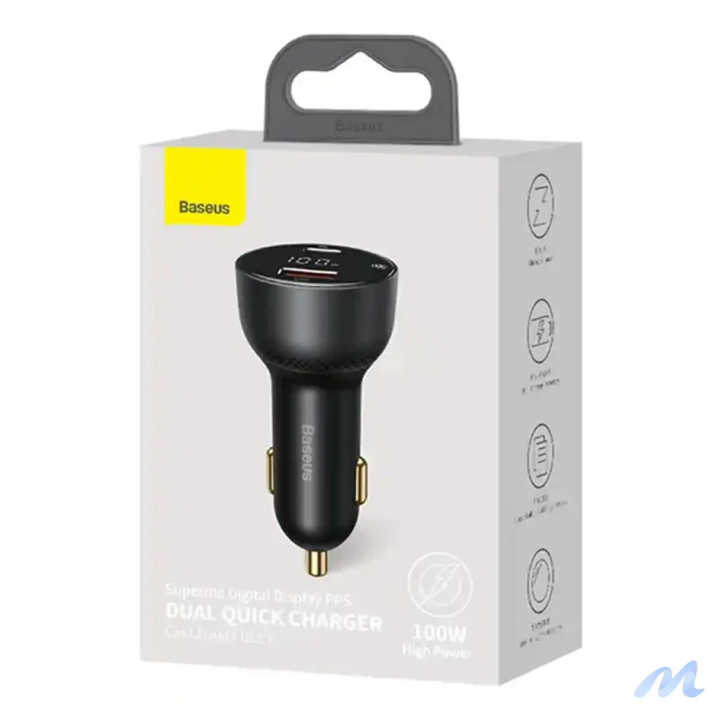 Car charger Baseus Superme, USB, USB-C, 100W (black)