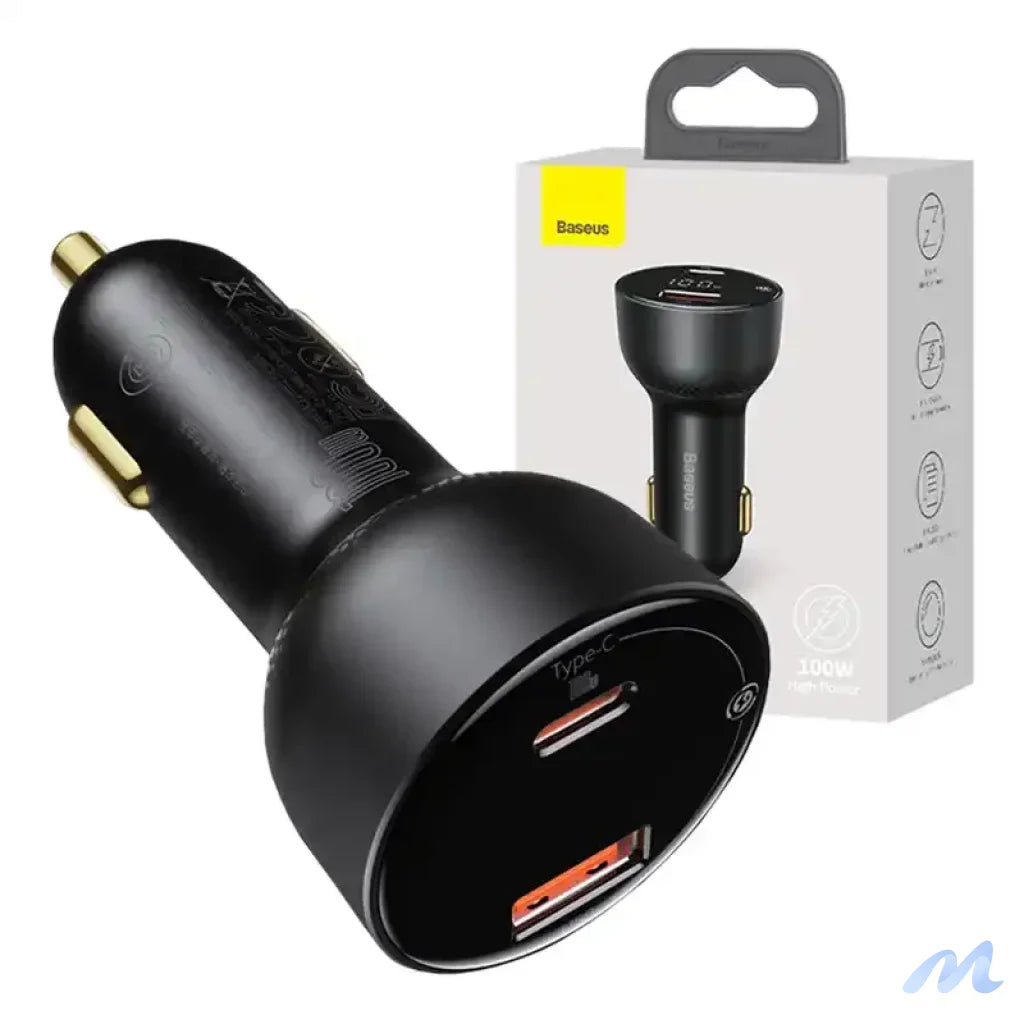 Car charger Baseus Superme, USB, USB-C, 100W (black)