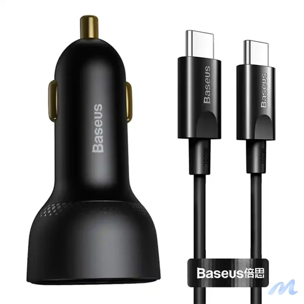 Car charger Baseus Superme, USB, USB-C, 100W + USB-C cable (black)