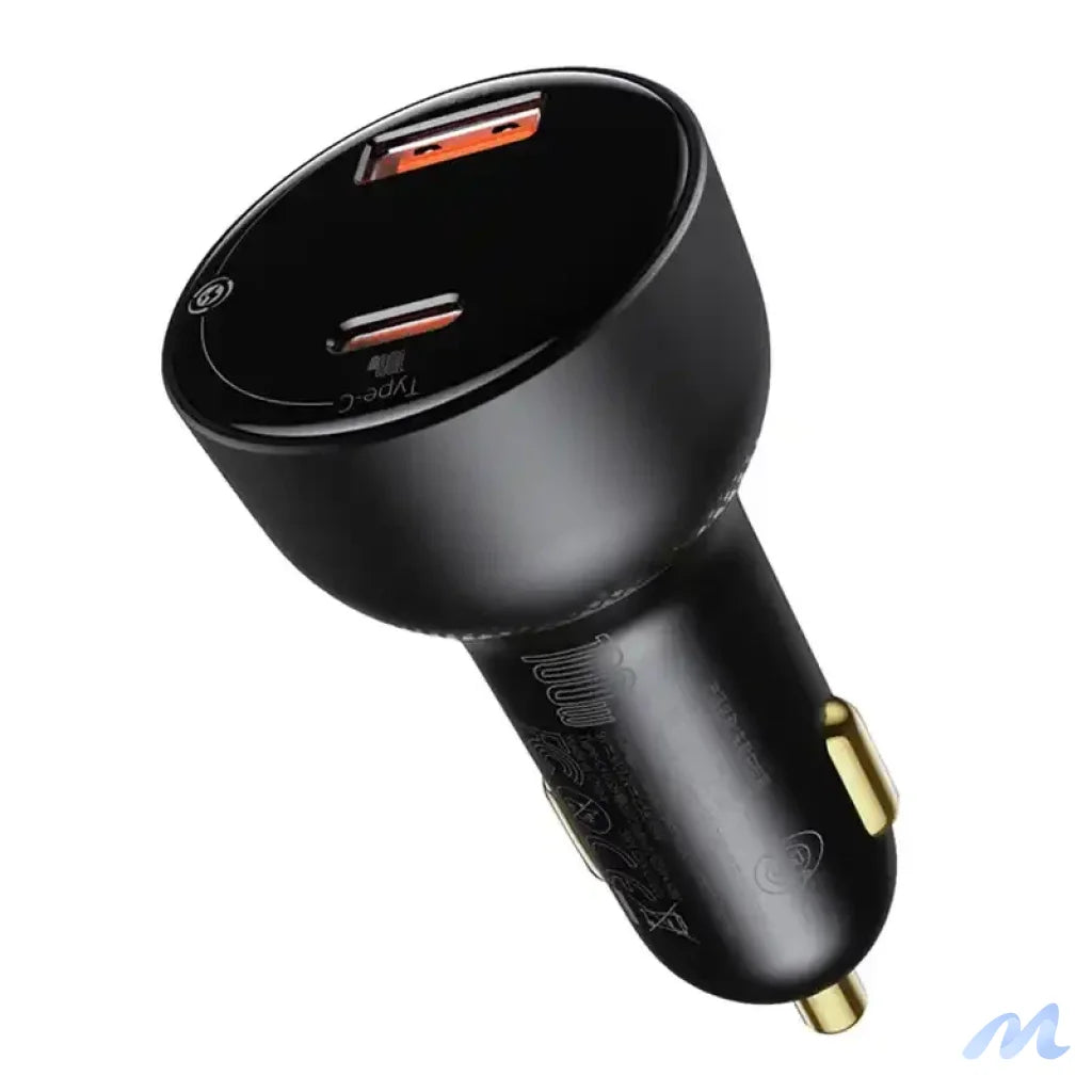 Car charger Baseus Superme, USB, USB-C, 100W + USB-C cable (black)