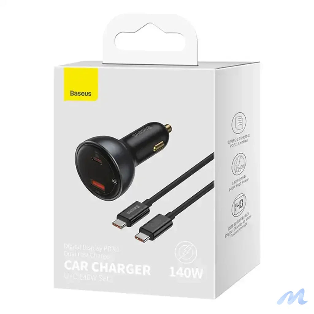 Car charger Baseus Superme, USB, USB-C, 140W (black)