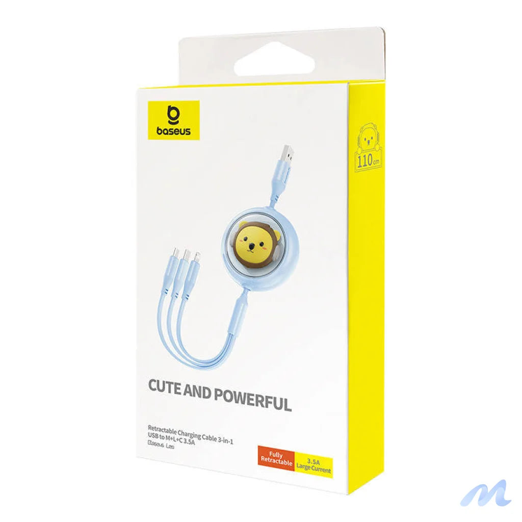 Charging Cable 3w1 Baseus USB to USB-C, USB-M, Lightning 3,5A, 1,1m (blue)