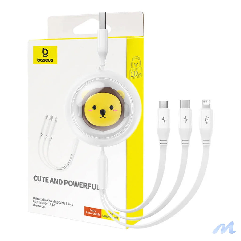 Charging Cable 3w1 Baseus USB to USB-C, USB-M, Lightning 3,5A, 1,1m (White)