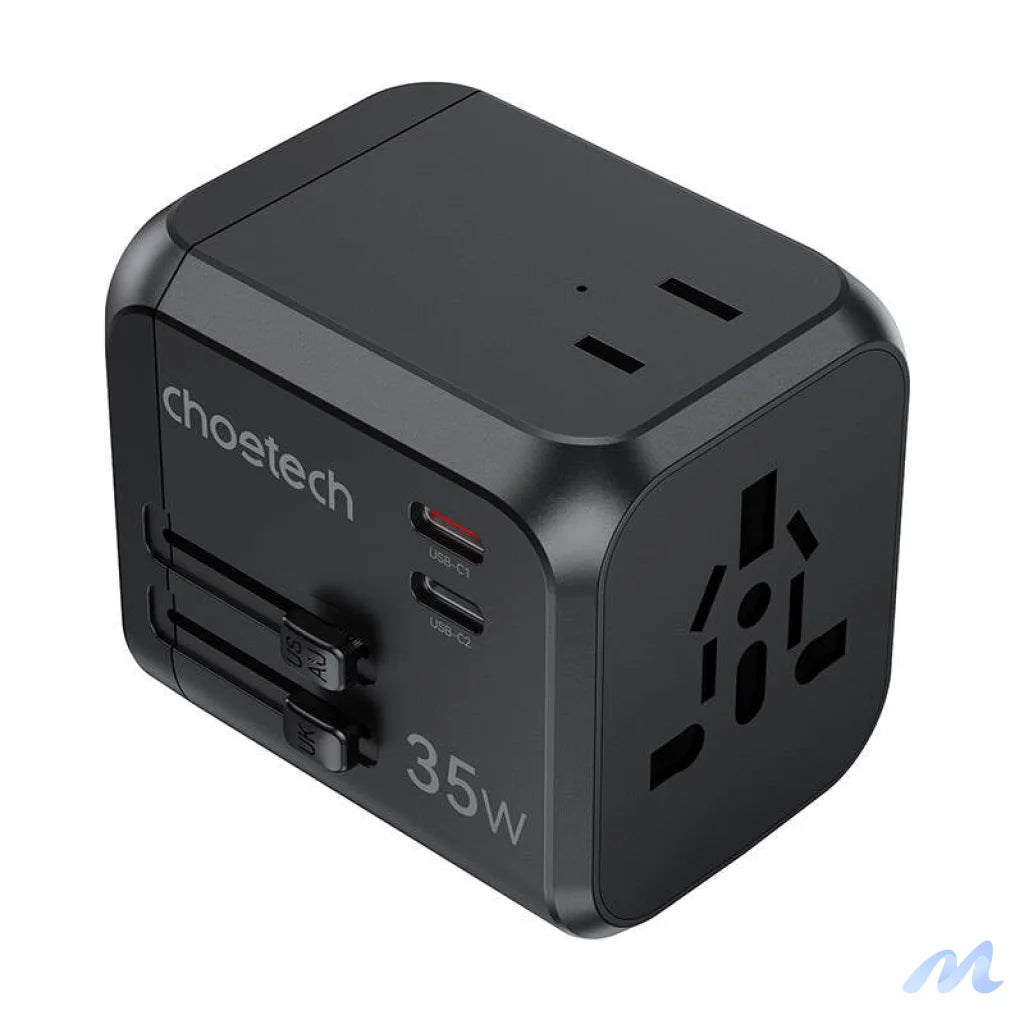 Choetech PD5008 travel charger, 3xUSB-A, 2xUSB-C, GaN, 35W, US/EU/UK/AU (black)