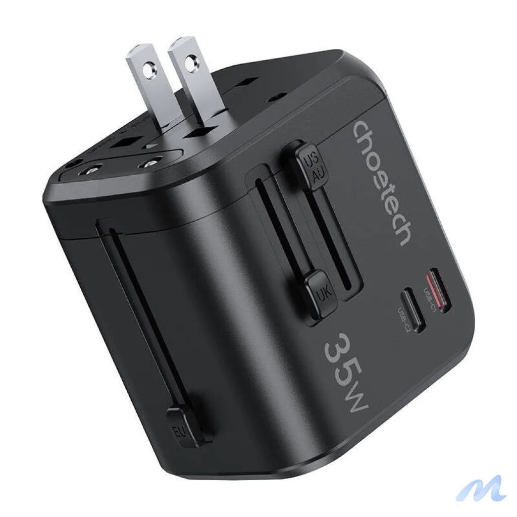 Choetech PD5008 travel charger, 3xUSB-A, 2xUSB-C, GaN, 35W, US/EU/UK/AU (black)