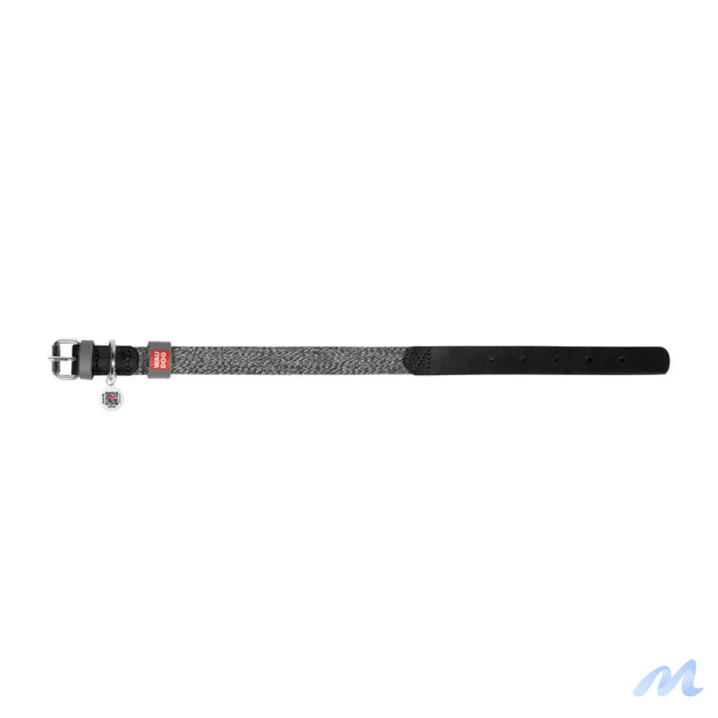 Dog collar made of natural leather and recycled material with QR code Waudog size S, width 15 mm, black