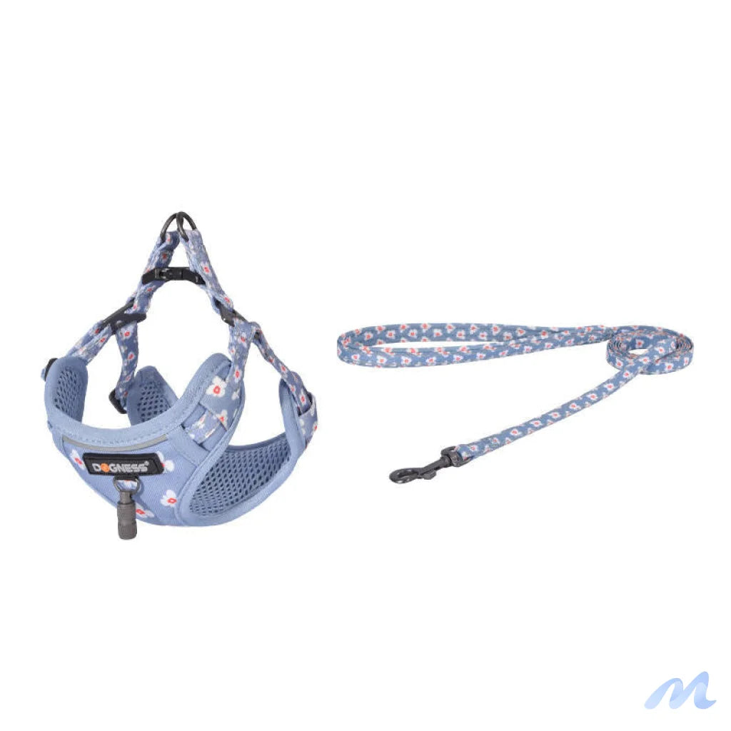 Dogness walking set leash 1,5m +harness for dog (light blue)