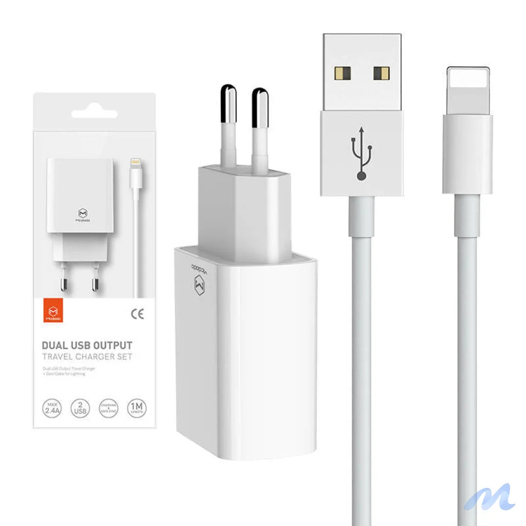 Dual USB charger Mcdodo CH-6720 (EU) Lightning 1m Travel set (white)