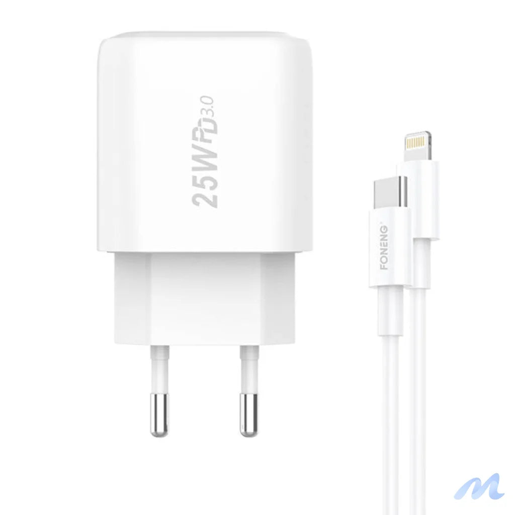 Fast charger Foneng 1x USB EU40 25W + USB C to Lightning cable
