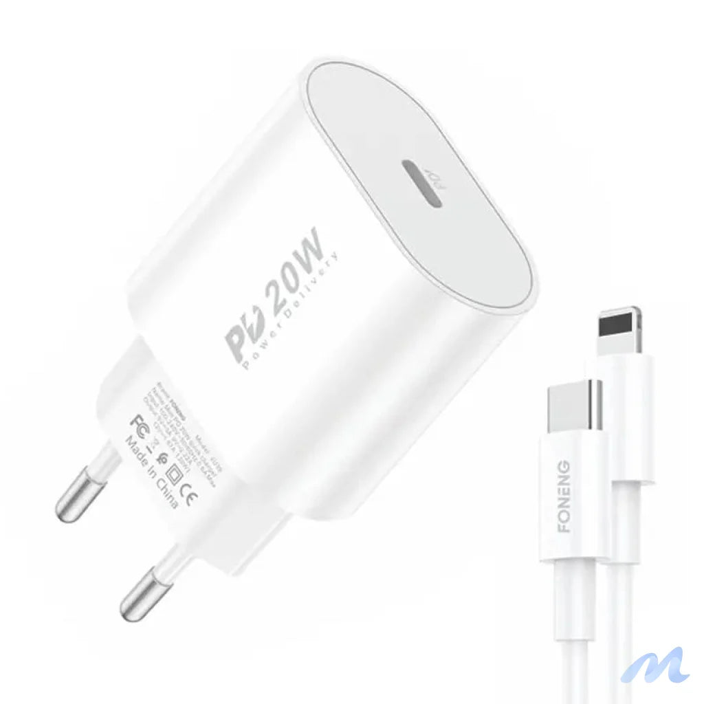 Fast charger Foneng 1x USB PD 3.0 EU39 20W + USB C to Lightning