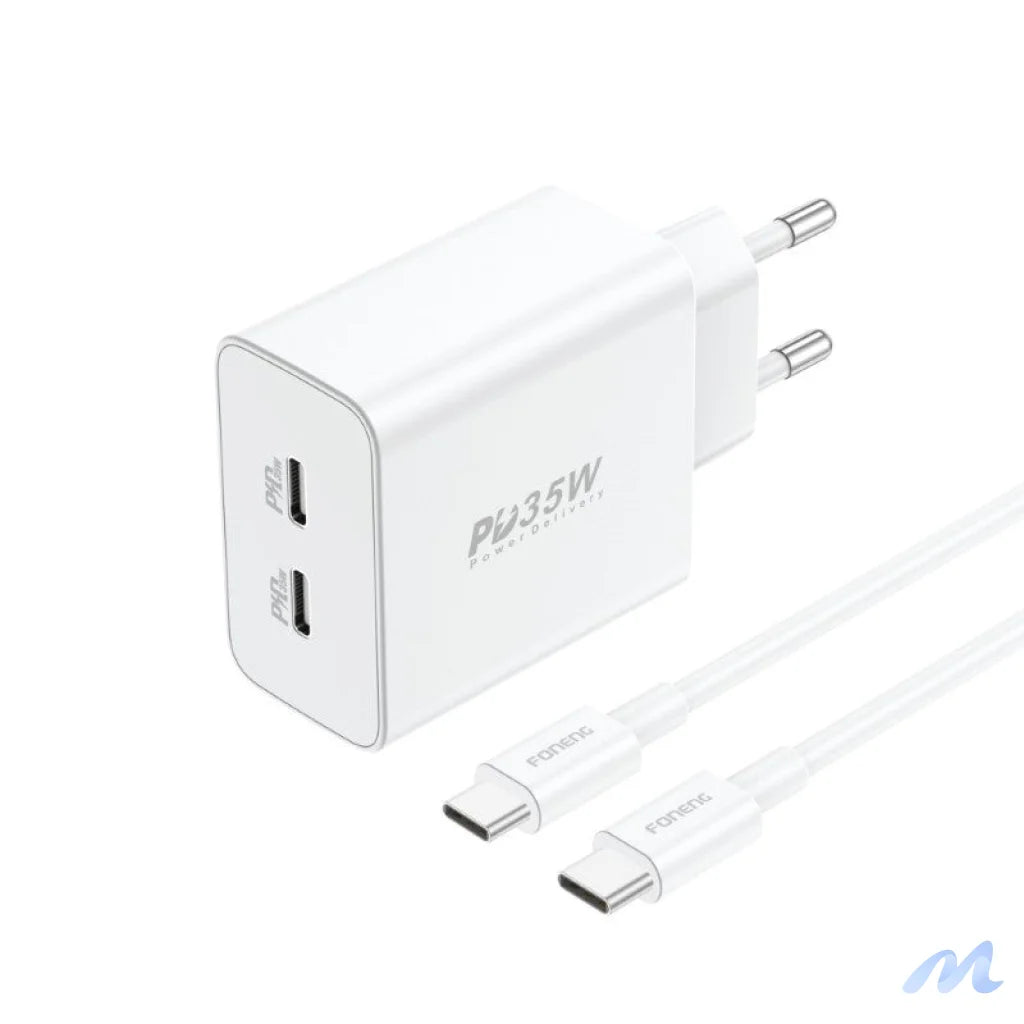 GaN Foneng EU50 charger, 35W 2x USB-C to Type-C to Lightning (white)