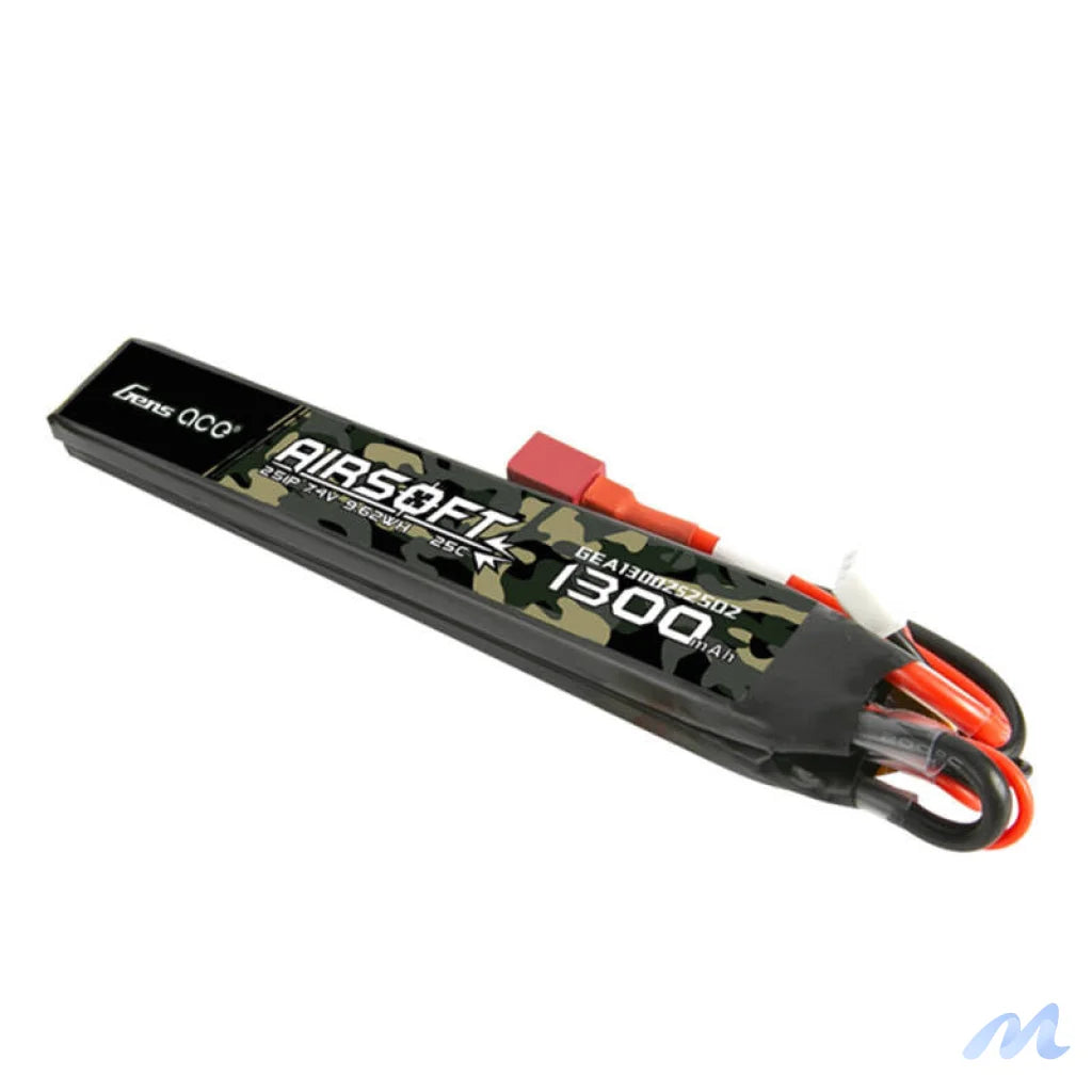 Gens ace 25C 1300mAh 2S1P 7.4V Saddle Airsoft Gun Lipo Battery with T Plug