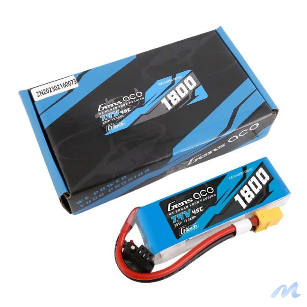 GensAce G-Tech LiPo 1800mAh 7.4V 45C 2S1P XT60 Battery
