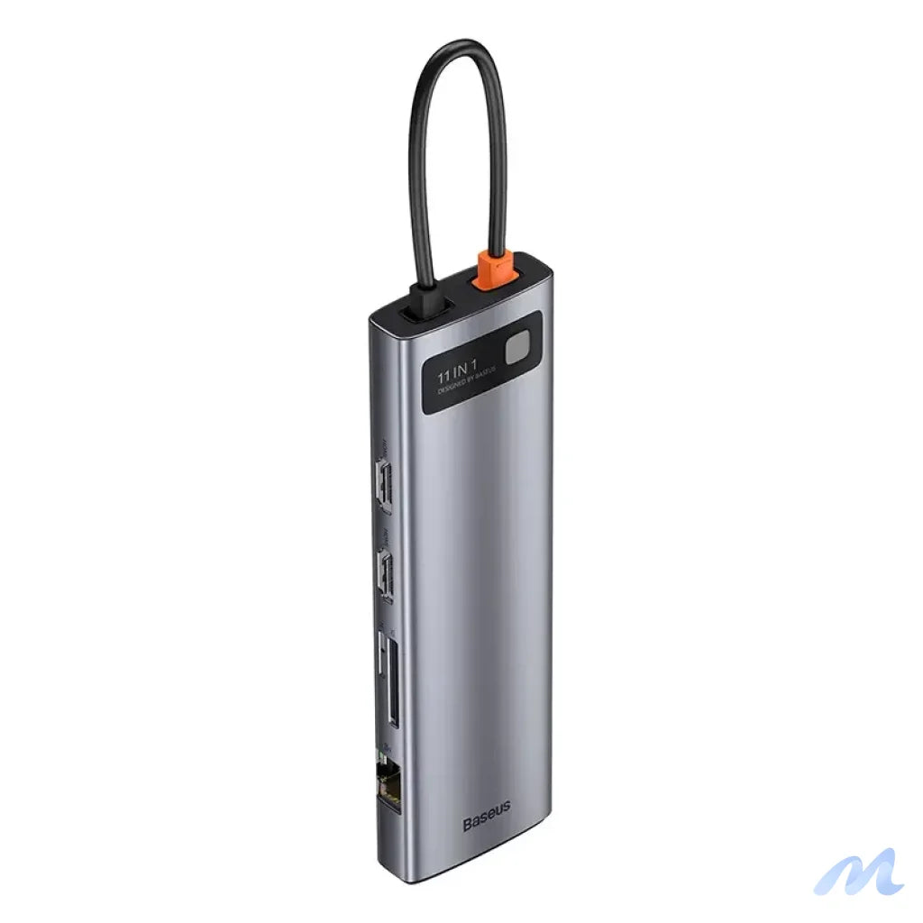 Hub 11in1 Baseus Metal Gleam Series, USB-C to 3x USB 3.0 + 2x HDMI + USB-C PD + Ethernet RJ45 + microSD/SD + VGA + AUX