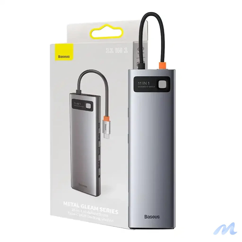 Hub 11in1 Baseus Metal Gleam Series, USB-C to 3x USB 3.0 + 2x HDMI + USB-C PD + Ethernet RJ45 + microSD/SD + VGA + AUX
