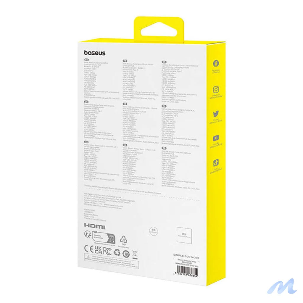 Hub 13in1 Baseus PortalJoy USB-C to HDMI+DP+VGA+C+USB+PD+RJ45+SD/TF+3.5mm (grey)