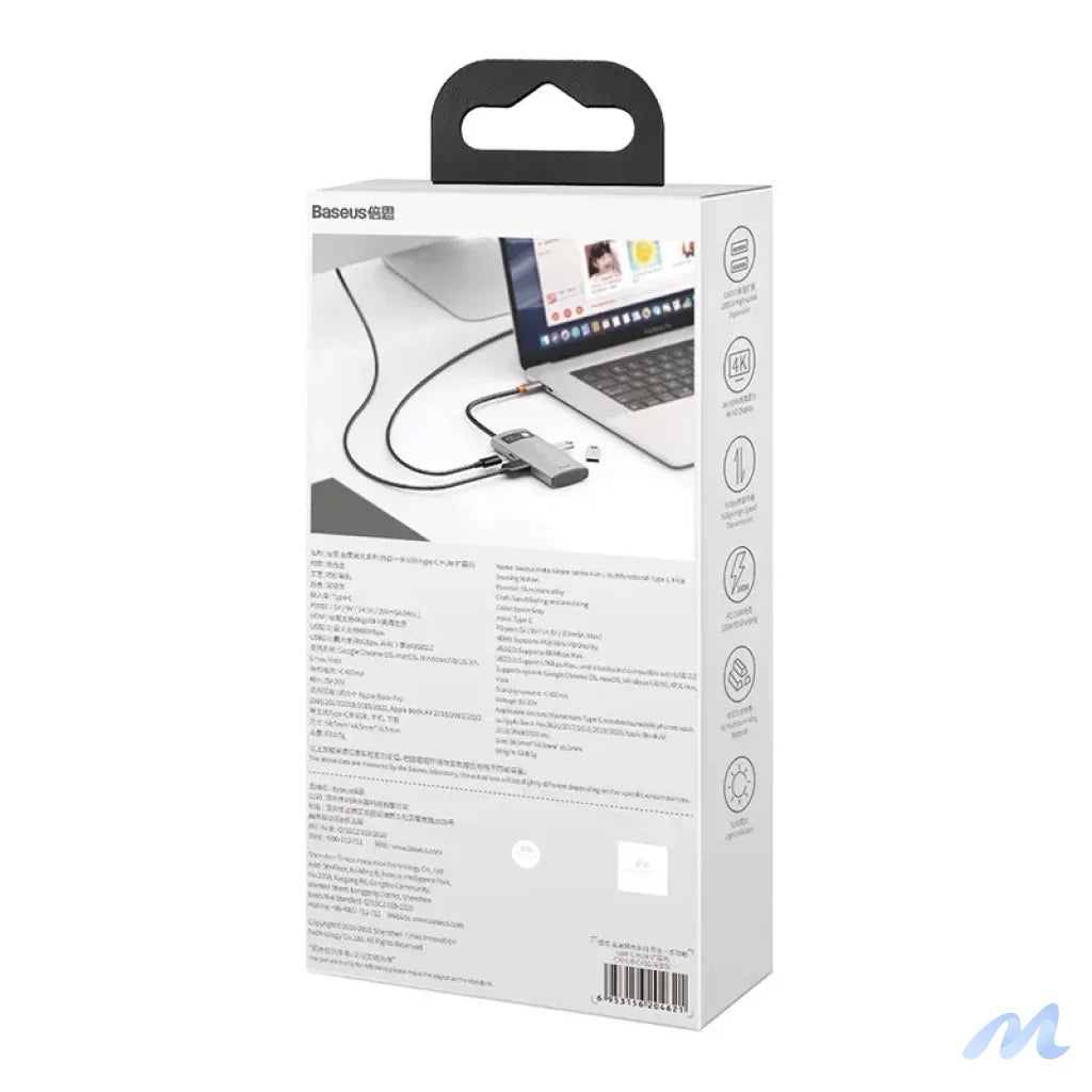Hub 4in1 Baseus Metal Gleam Series, USB-C to USB 3.0 + USB 2.0 + HDMI + USB-C PD