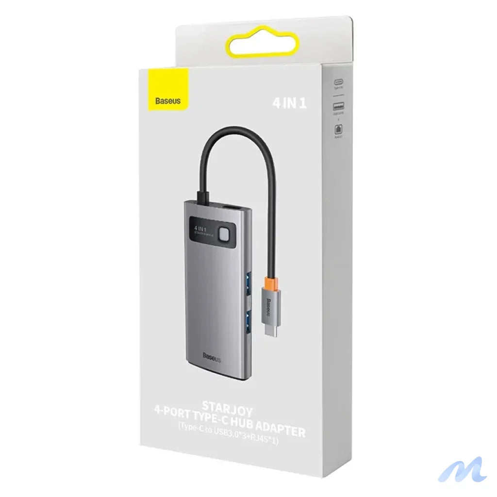 Hub 4in1 Baseus Metal Gleam Series, USB-C to 3x USB 3.0 + Ethernet RJ45