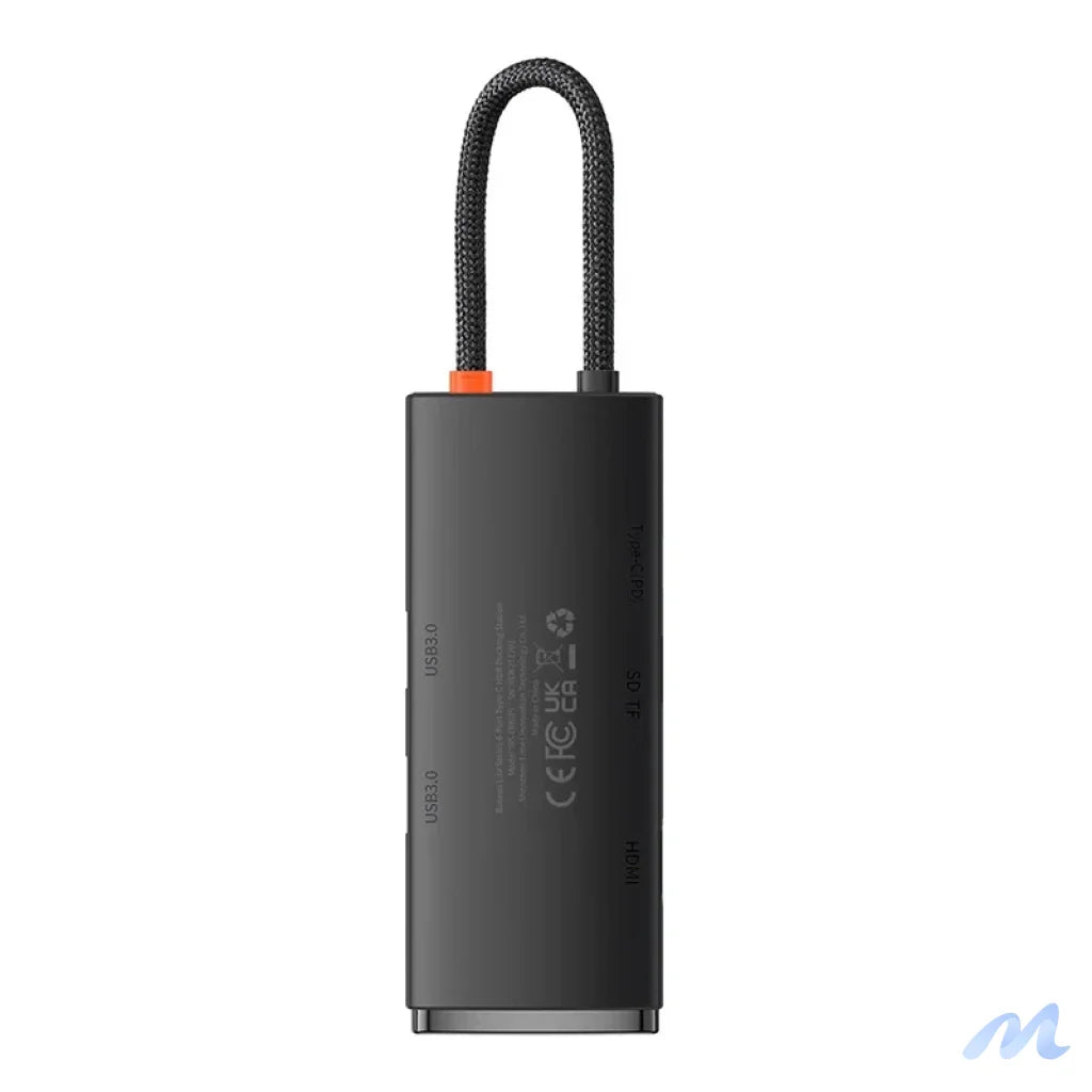 Hub 6w1 Baseus Lite Series USB-C to 2x USB 3.0 + USB-C PD + HDMI + SD/TF (black)