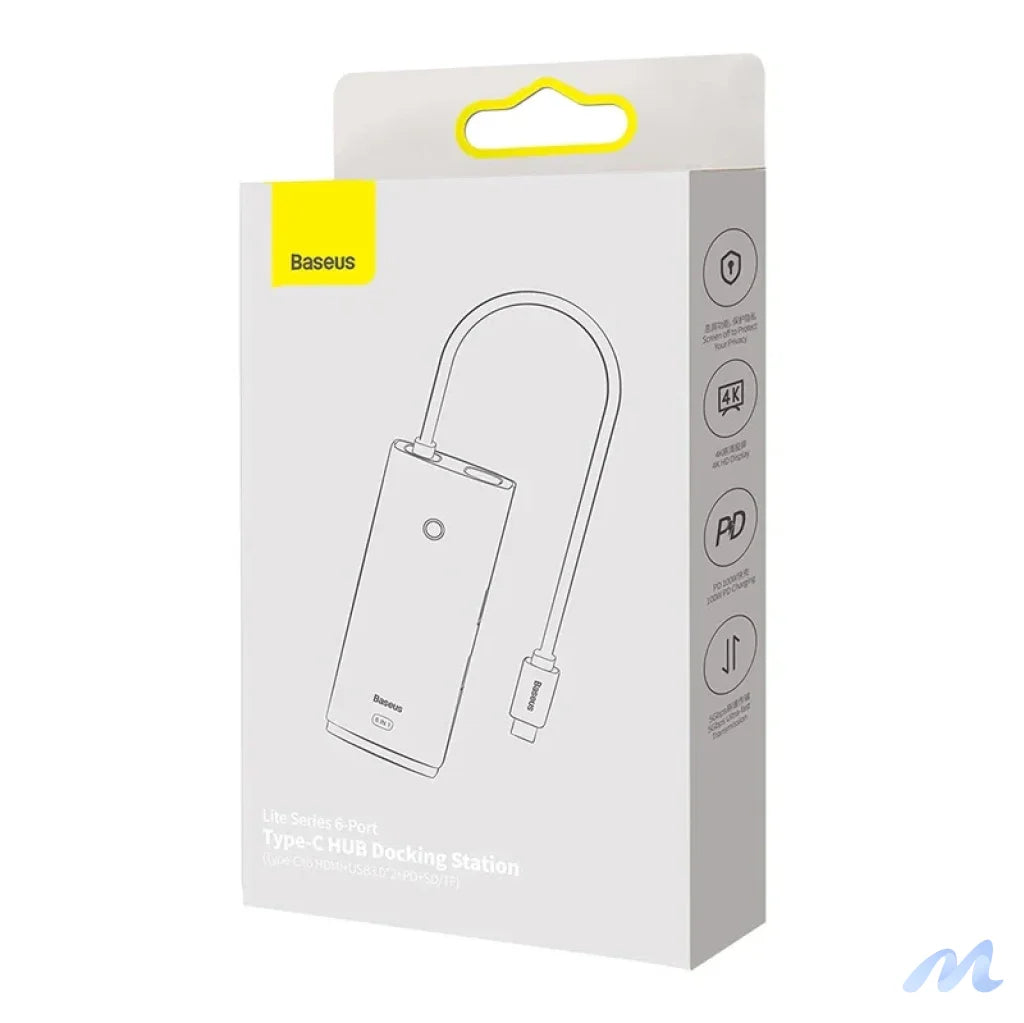 Hub 6w1 Baseus Lite Series USB-C to 2x USB 3.0 + USB-C PD + HDMI + SD/TF (black)