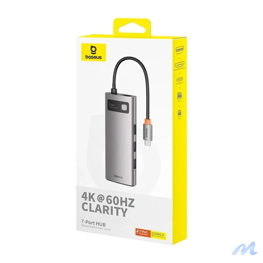 Hub 7in1 Baseus Gleam, USB-C  to 1x HDMI4K 60Hz + 3x USB3.0 + 1x PD + 1x SD/TF (grey)