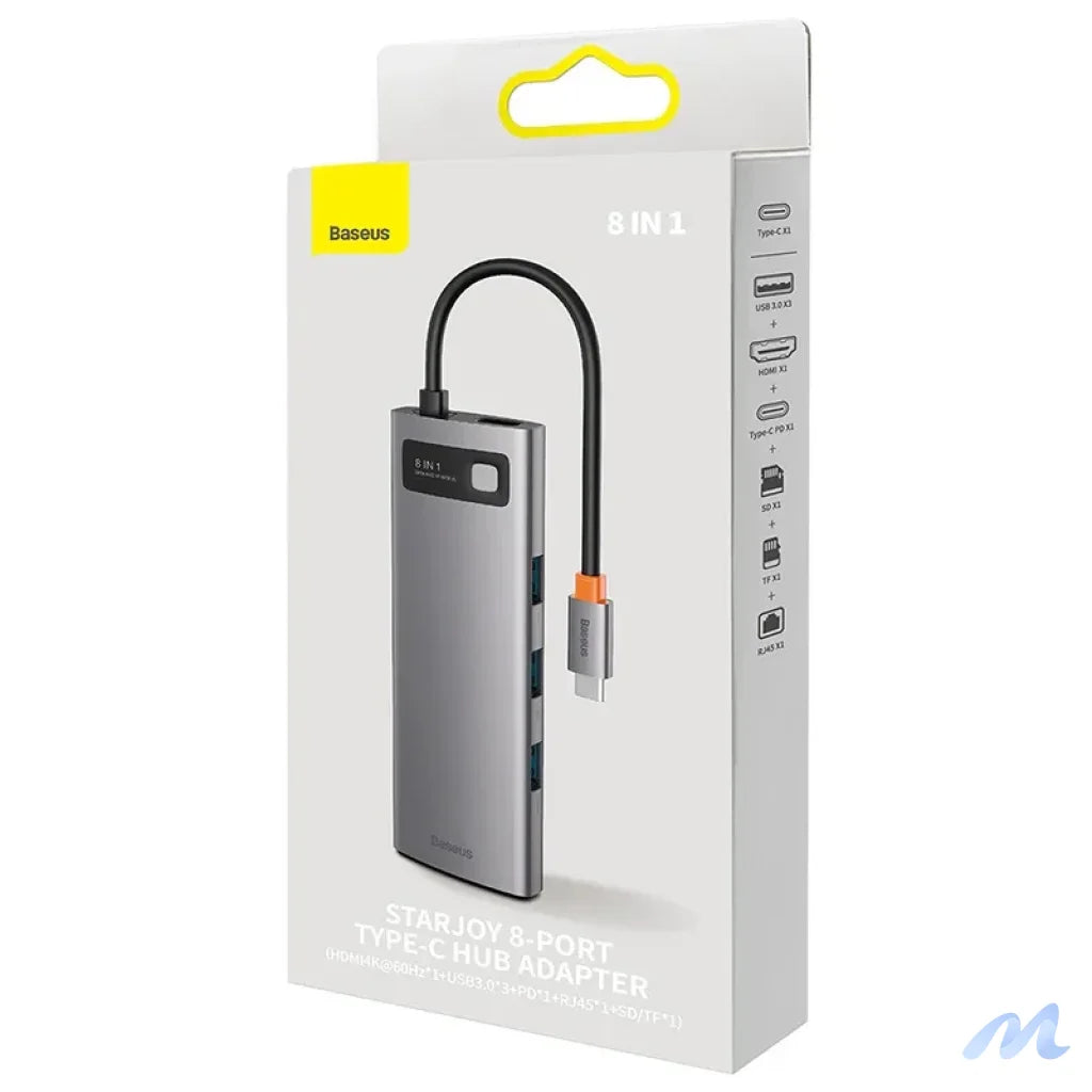 Hub 8w1 Baseus StarJoy Metal Glam Series, USB-C do HDMI + 3 x USB 3.0 + USB-C PD + RJ45 + SD/TF