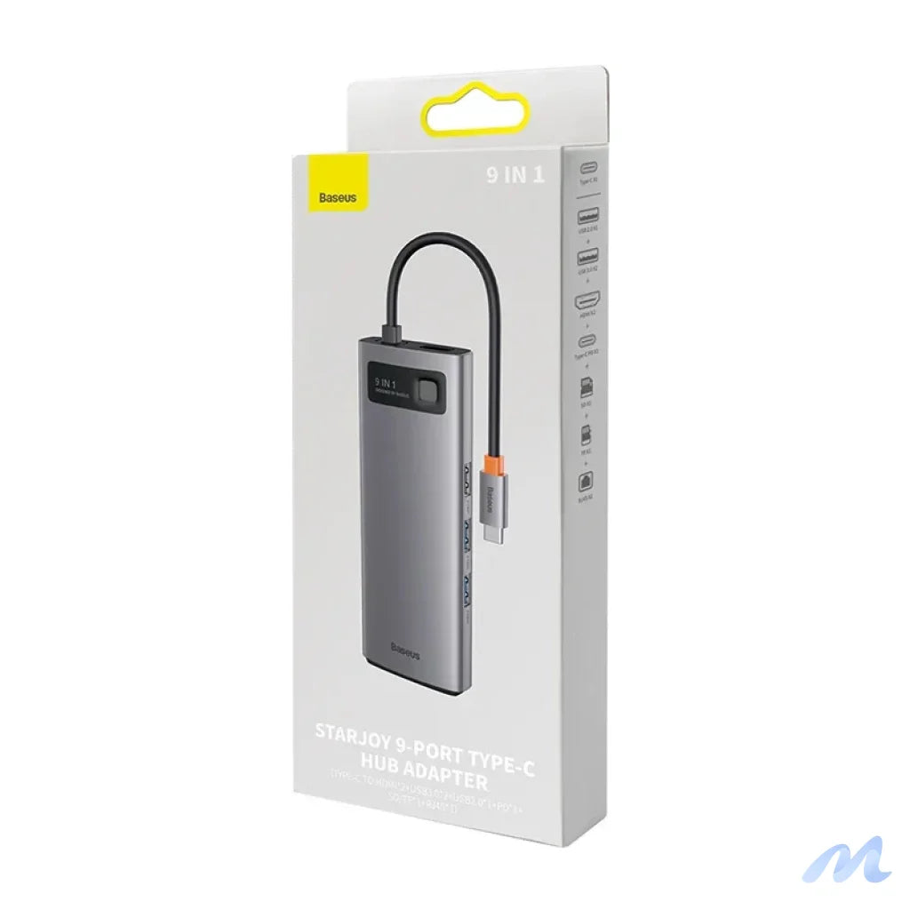 Hub 9in1 Baseus Metal Gleam Series, USB-C to 2x USB 3.0 + 2x HDMI + USB 2.0 + USB-C PD + Ethernet RJ45 + microSD/SD
