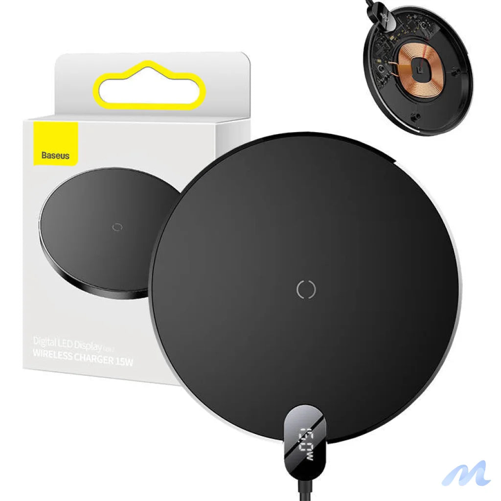 Inductive wireless charger Baseus Digital LED 15W (black)